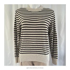 Treasure & Bond ▪ Crewneck Cream/Taupe and Dark Brown Striped Pullover Sweater